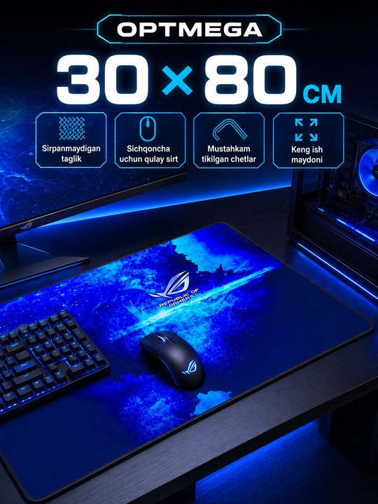 Большой коврик 100x50x3 мм, игровой и офисный коврик для клавиатуры и мыши - 