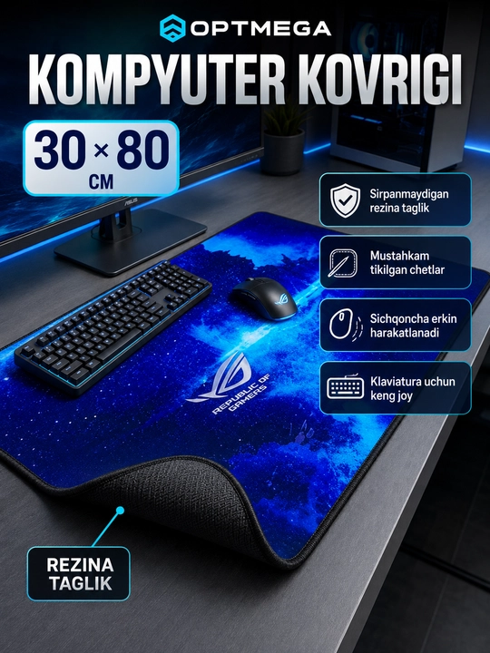 100x50x3 mm o‘lchamdagi katta gilamcha, klaviatura va sichqoncha uchun o‘yin va ofis gilamchasi