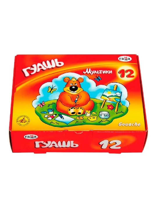 Bolalar va maktab uchun guash bo‘yoqlar to‘plami SHAMS "Мультики", 6, 9, 12 rangli - 
