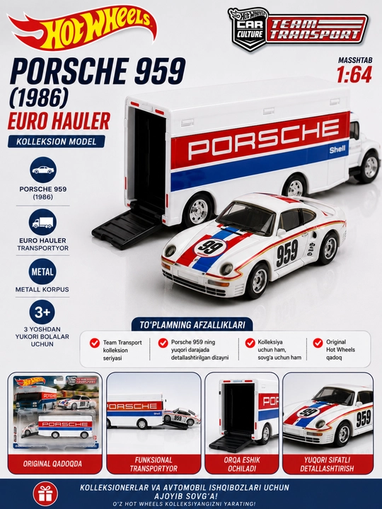 Hot Wheels, yig'iladigan o'yinchoq mashinasi 1/64, Nissan, Toyota, Mercedes, BMW