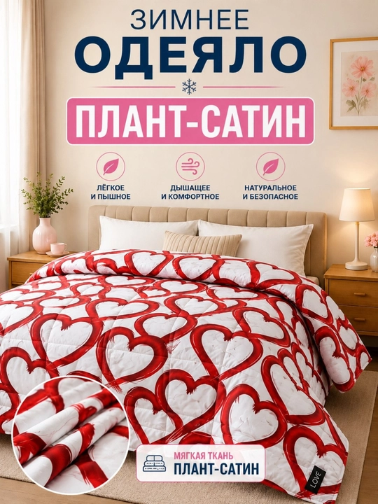 Yumshoq qishki ko‘rpa Plant-Satin va Bambuk materialli, momiq, 140x210 sm, 200x220 sm - 