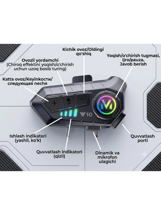 Мотогарнитура Bluetooth 5.3, IPX6, дальность связи до 300 м