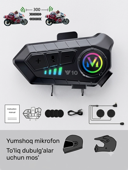 Мотогарнитура Bluetooth 5.3, IPX6, дальность связи до 300 м