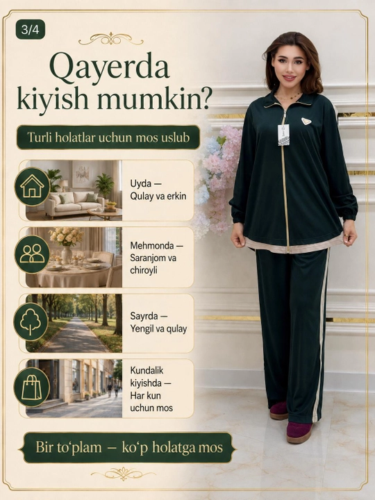 Ayollar uchun sportiv kostyum, kiyim to'plami, kofta va shim, Turkiya paxta XB matosi