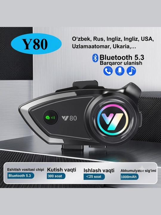 Мотогарнитура Bluetooth 5.3, IPX6, дальность связи до 300 м