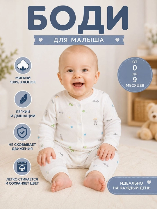 Боди, комбинезон, комплект боди, боди из 100% хлопка, боди для детей от 0 до 6 месяцев - 