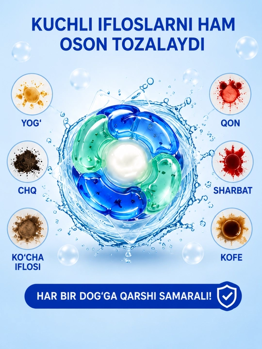 Xitoy 5/1 kir yuvish kapsulasi — 60 dona, tozalik, yoqimli hid va qulaylik