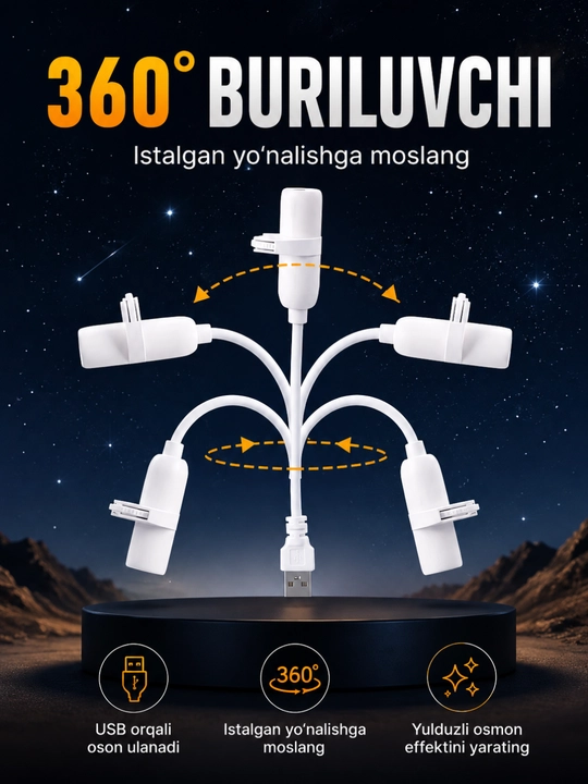 LED tungi chiroq proyektorlar Yulduzli tun 3D effekt, bolalar hamda kattalar uchun