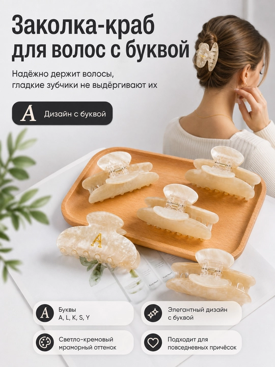 Крабик для волос, буквенные зажимы - 
