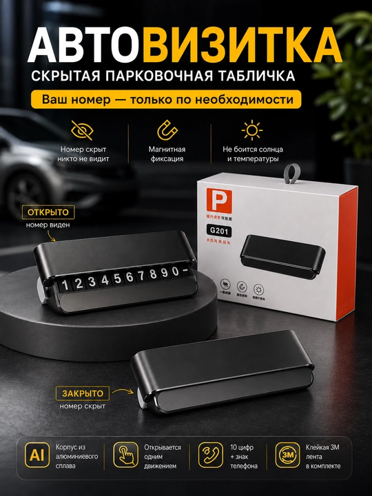 Parkovka uchun avtovizitka (металл), avtomobil uchun telefon raqami korsatkichi - 