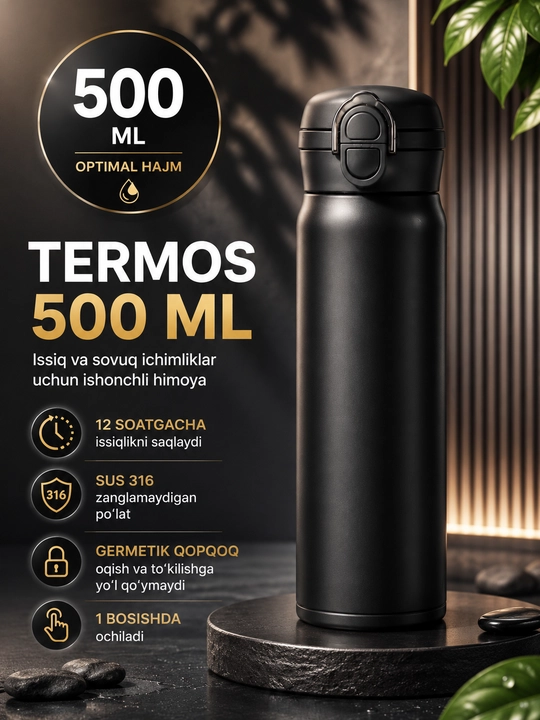 Termos 500 ml, issiq va sovuq ichimliklar uchun, termokrujka, termos butilka poilnik - 