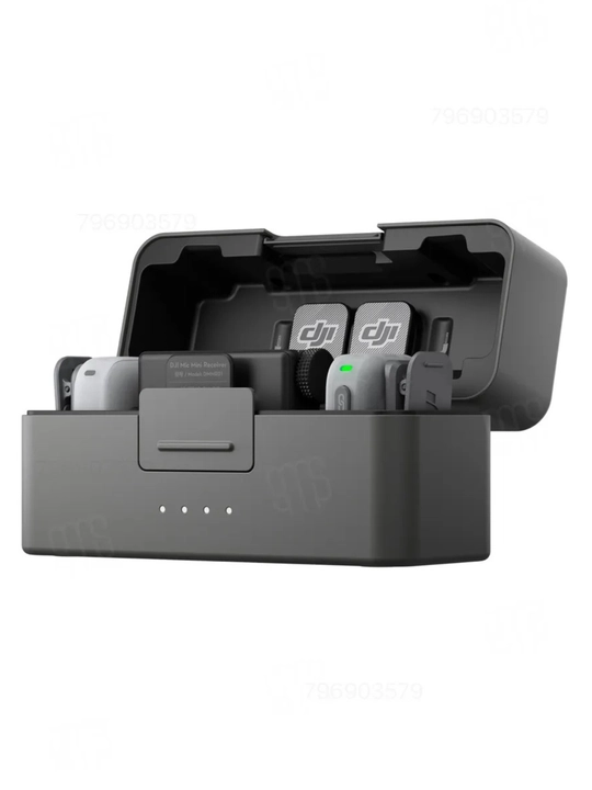 DJI Mic Mini 2 simsiz ilmoqli mikrofoni, 2TX+1RX va quvvatlash qutisi