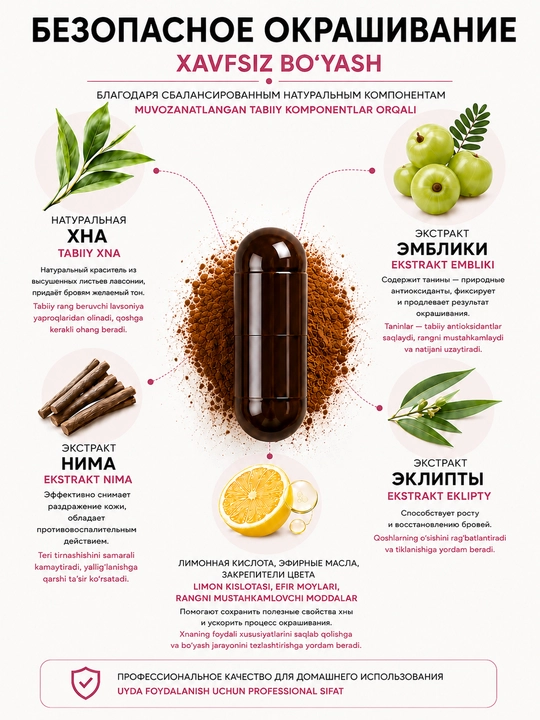 Хна-краска для бровей, в капсулах, натуральная, эффект татуажа BeautyBox