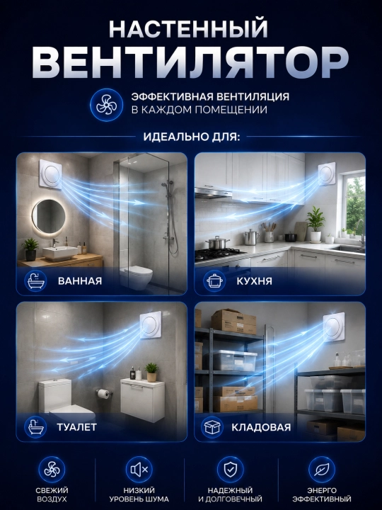 Devoriy ventilyator A100–A200, xonalarni shamollatish uchun, 220 V