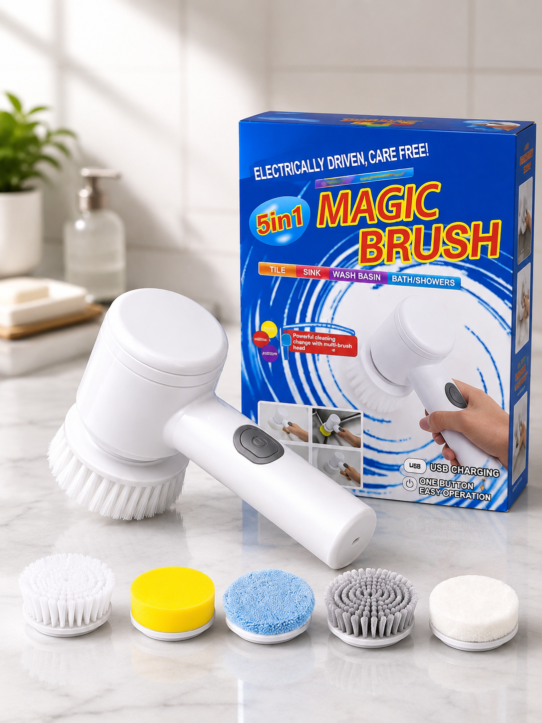 Tozalash uchun universal elektr cho'tka Magic Brush 5 tasi 1 da - 