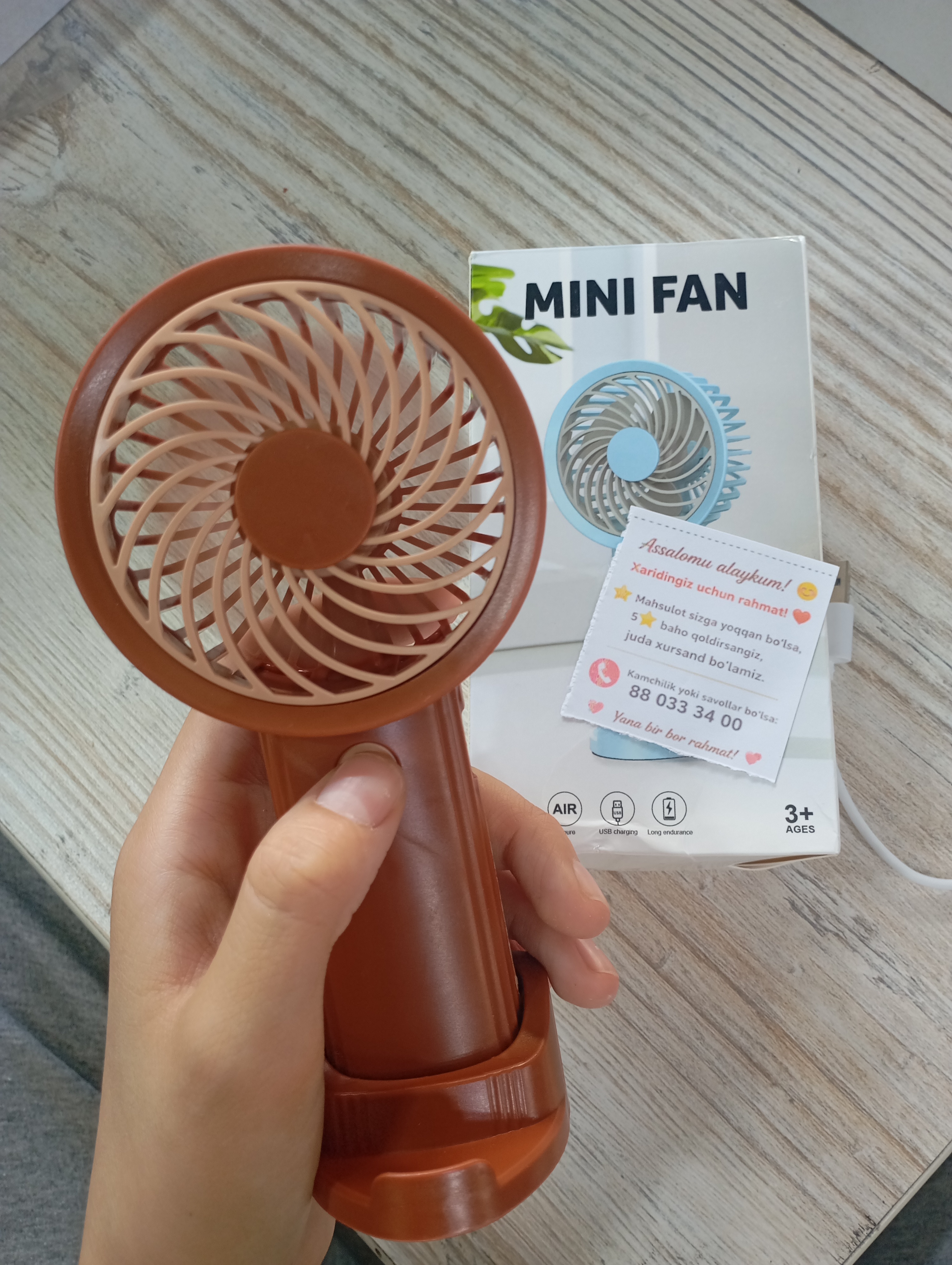 Mini ventilyator usb zaryadlovchi, stol uchun ventilyatorcha, vintelyator kichkina