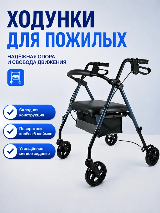 Ходунки для взрослых и пожилых людей, роллатор с сиденьем и колесами
