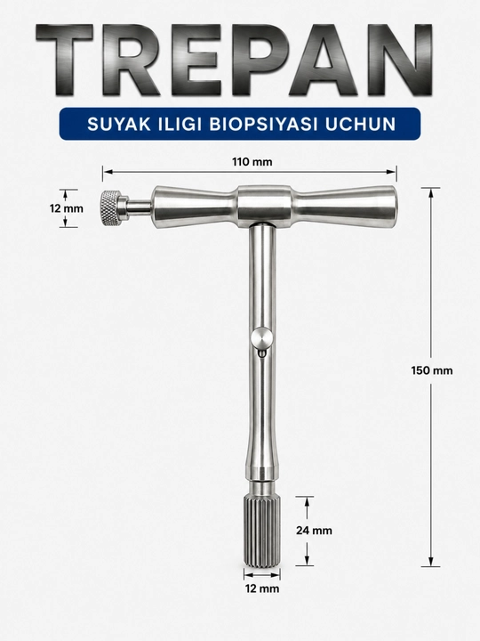 Veterinariya va Tibbiyot uchun Trepan (Trefin) — T-simon Jarrohlik Instrumenti