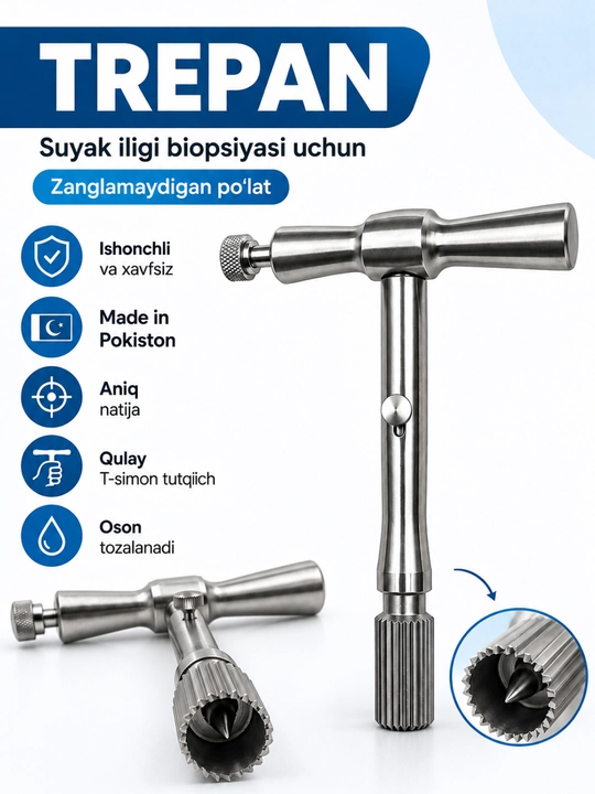 Veterinariya va Tibbiyot uchun Trepan (Trefin) — T-simon Jarrohlik Instrumenti