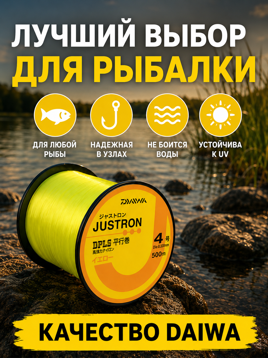Daiwa JustrON DPLS 500 m baliq ovlash uchun monofilament leska