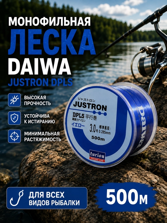 Daiwa JustrON DPLS 500 m baliq ovlash uchun monofilament leska
