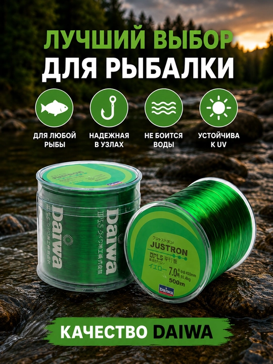 Daiwa JustrON DPLS 500 m baliq ovlash uchun monofilament leska