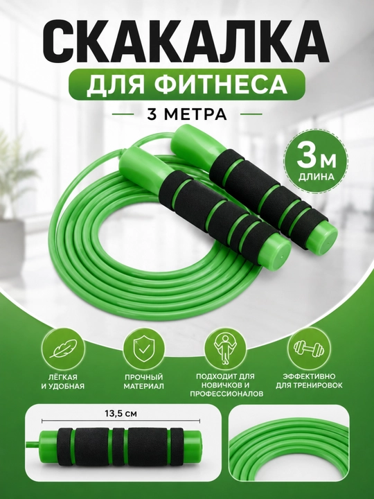 Fitnes uchun sakrash arqoni, yumshoq tutqichli, sozlanadigan, kardio mashqlar uchun - 