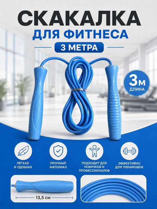 Скакалка для фитнеса с мягкими ручками, регулируемая, для кардио и похудения