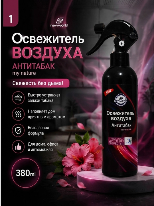 Освежитель воздуха, антитабак, табачный запах, дезодорант, ароматизатор, 380мл - 