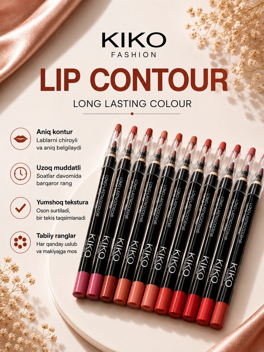 Lab qalami KIKO Lip Contour, uzoq muddatli va yumshoq tekstura - 