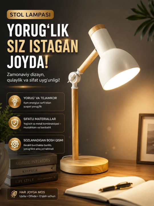 Stol lampasi metall, egiluvchan, o‘qish, dars va ish stoli uchun kumushrang - 