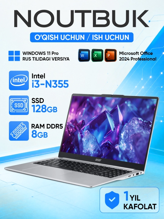 NOUTBUK ACER ASPIRE GO 15 DDR5 8GB I3-N355 128GB SSD 15,6 FHD IPS - 