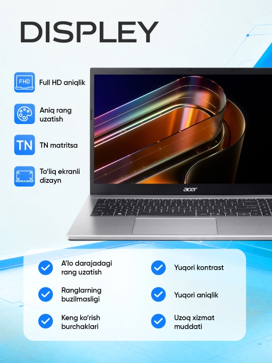 НОУТБУК ACER ASPIRE GO 15 DDR5 8 GB I3-N355  128GB SSD 15,6 FHD IPS