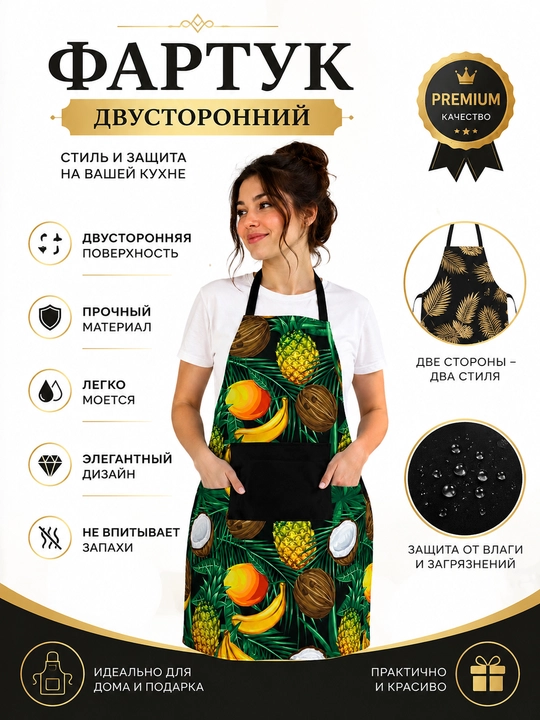 Женский кухонный фартук, с карманами, универсальный - 