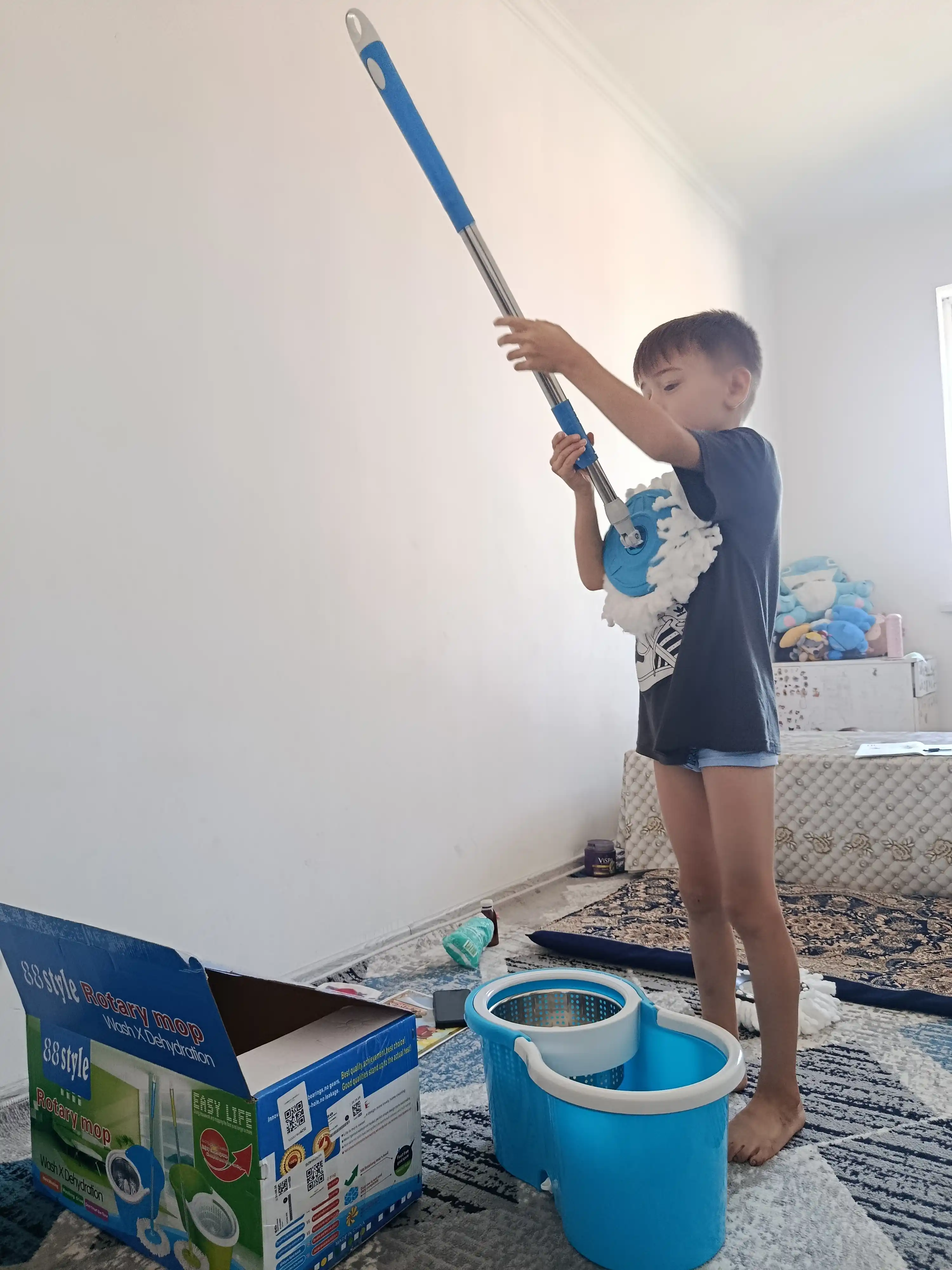Shvabra chelak bilan, qo'shimchali, vanna uchun, pol uchun, avtomatik siqiladigan