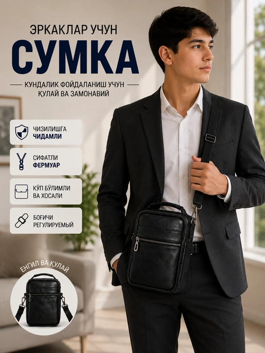 Мужская сумка через плечо для телефона документов компактная на каждый день - 