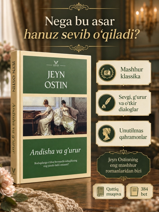 Andisha va g'urur - Jeyn Ostin Qattiq muqova