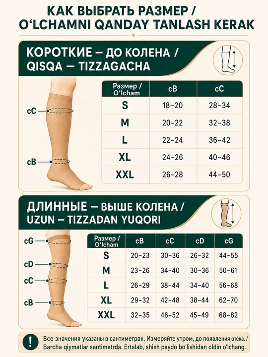 Компрессионные чулки антиварикозные, 1 класс 15–21 мм рт.ст., носки, гольфы лечебные