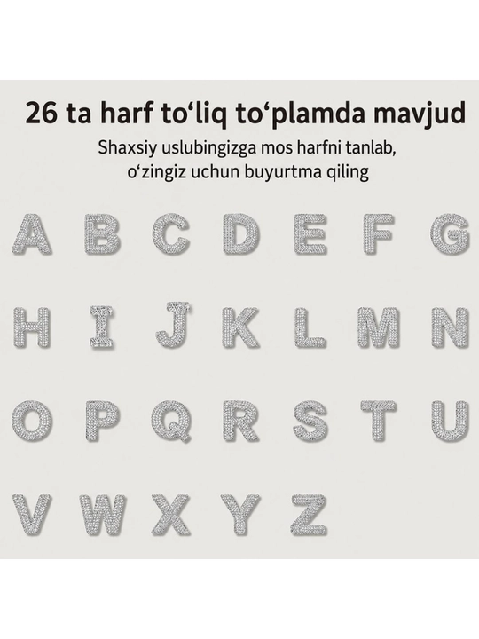 Avto osma bezak, oyna uchun bezak, harfli brelok, toshli bezak, mashina aksessuari
