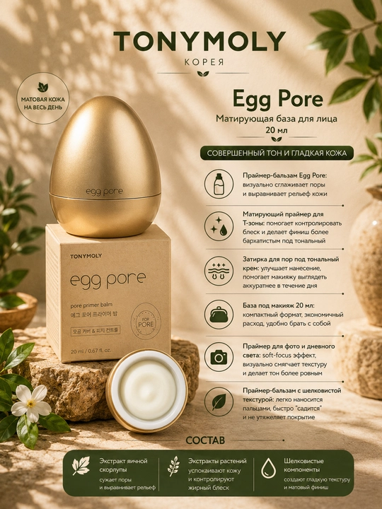 Egg Pore для лица, матирующая база, Корея, 20 мл - 