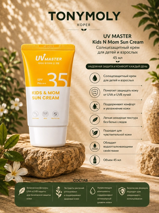 UV MASTER Kids N Mom Sun Cream 45 ml bolalar va kattalar uchun quyoshdan himoya kremi - 