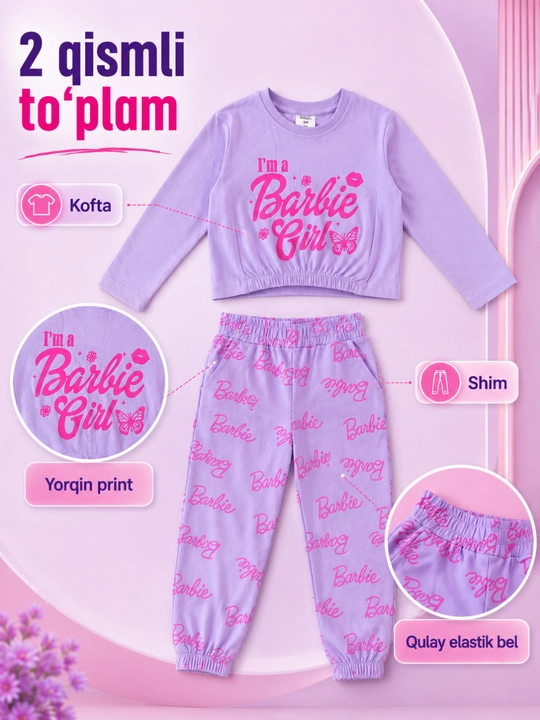 Костюм для девочек на осень,  двойка с принтом Barbie, детская одежда, 1–8 лет