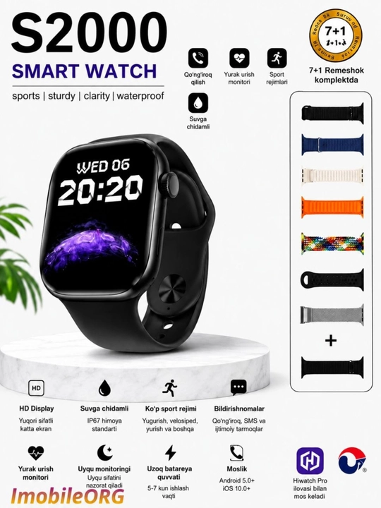 Aqlli soatlar Smart Watch 8 Big T800 Pro Max,Android iPhone uchun, simsiz zaryadlash - 