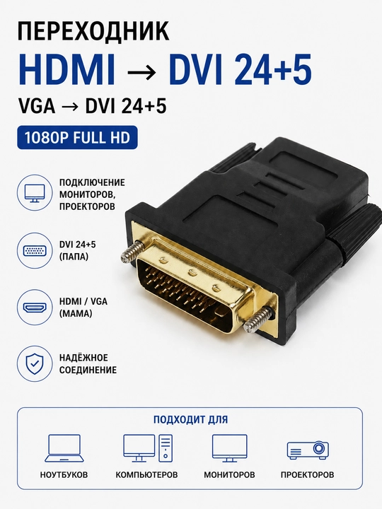 Переходник с HDMI на DVI 24, Переходник VGA на DVI 1080p - 