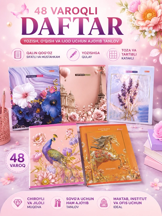 48 varoqli katak daftar – 5/10/20 talik to‘plam - 