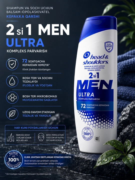Head & Shoulders Men Ultra 2 в 1 — шампунь и бальзам против перхоти, комплексный уход