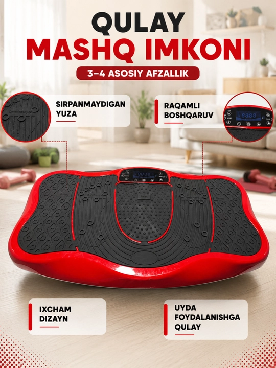 Vibroplatforma uyda fitnes mashqlari uchun pultli trenajor, 200 kg gacha - 