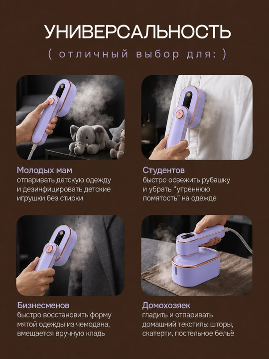 Отпариватель ручной для одежды, дорожный мини утюг, паровой, портативный, 1000 Вт