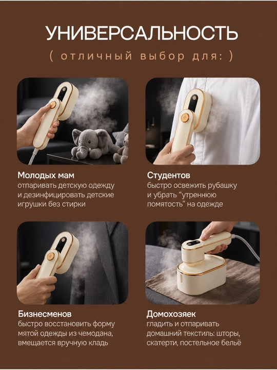 Отпариватель ручной для одежды, дорожный мини утюг, паровой, портативный, 1000 Вт