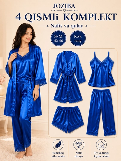 Ayollar uchun uy kiyimi, tungi kiyim, pijama va xalat, nafis va qulay set S–M / 42–46 - 